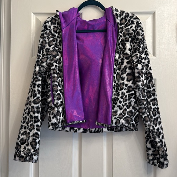 Leopard Faux Fur / Purple Holographic Jacket - Small - Picture 4 of 6